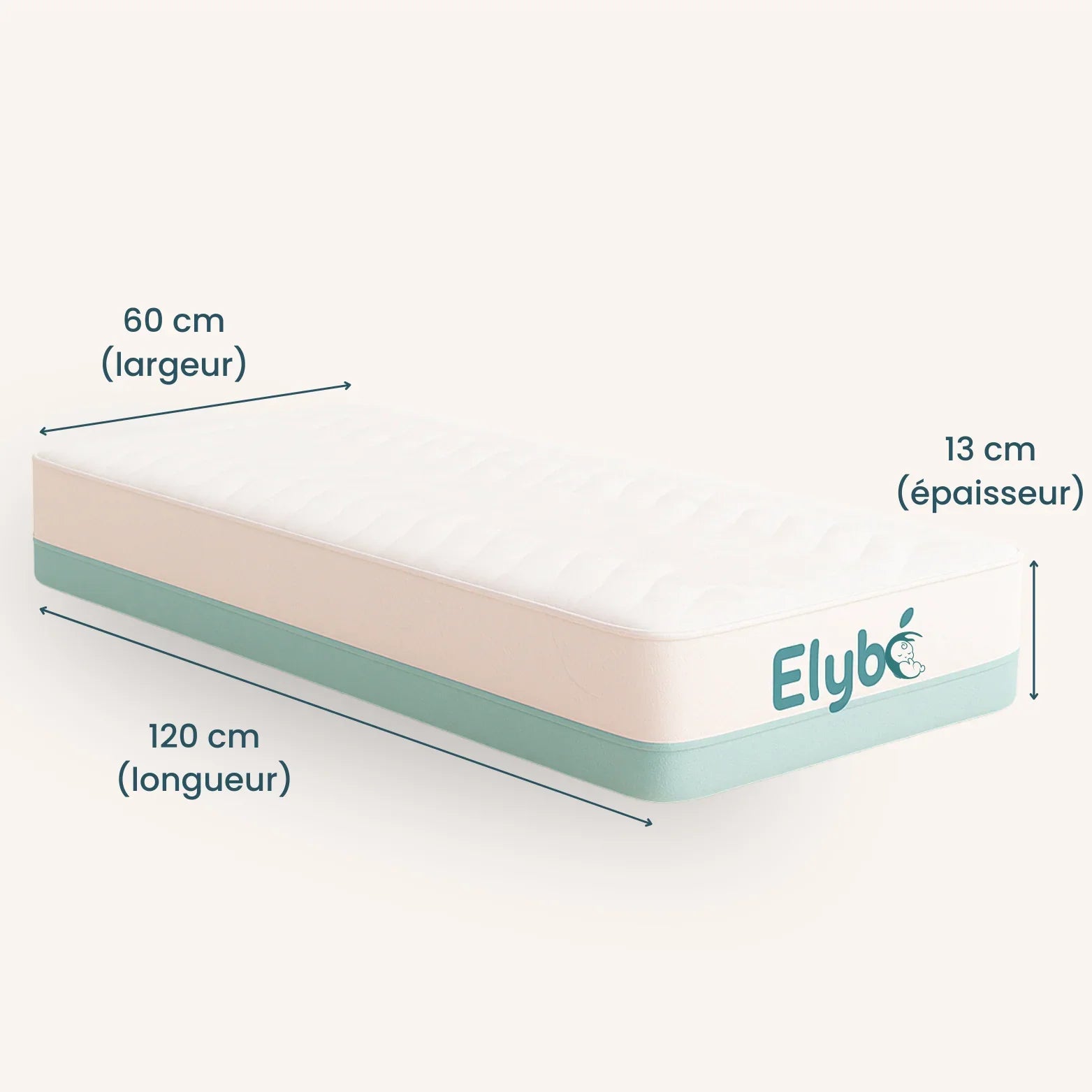 Matelas Bébé Elybé - 60 x 120 cm - 100% Coton